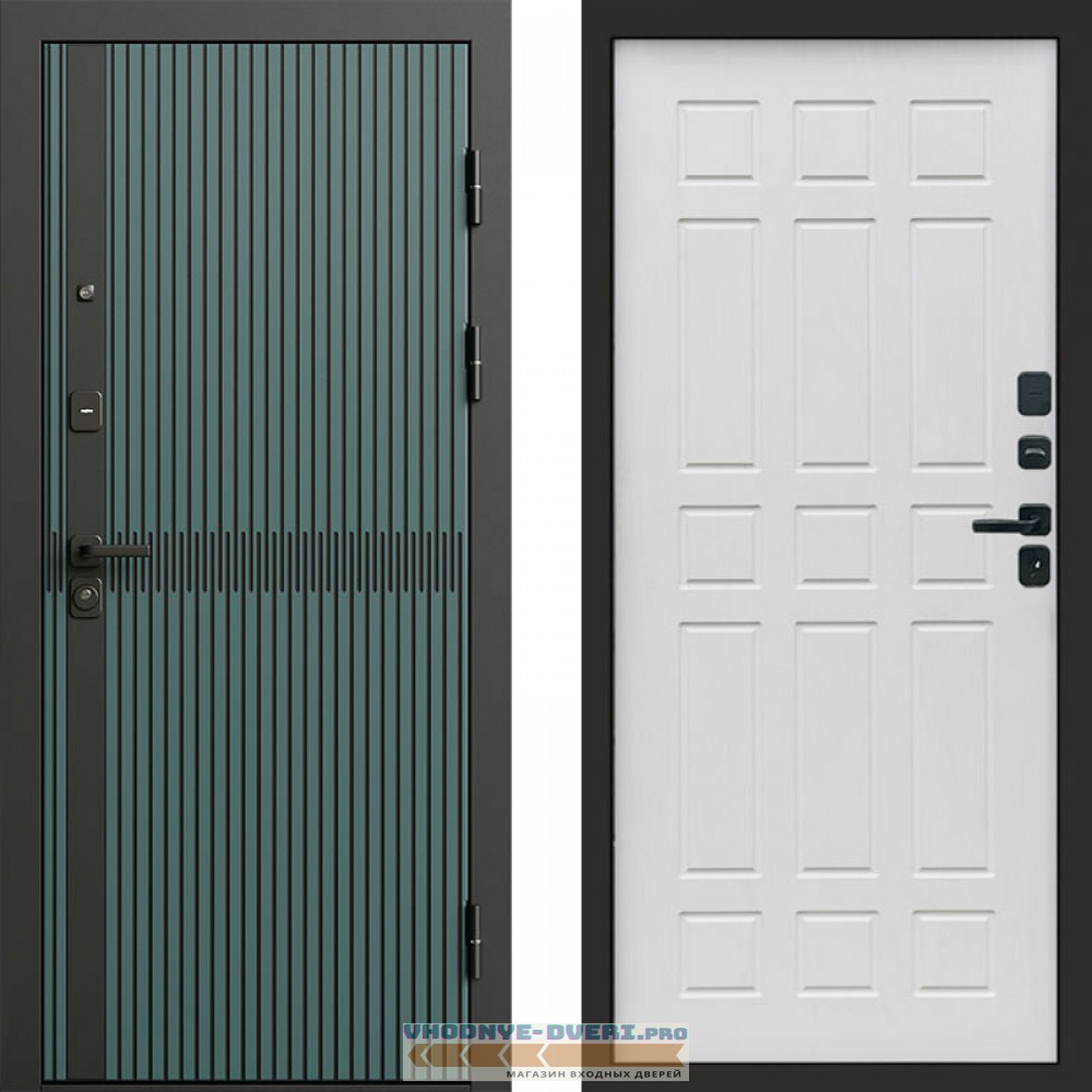 Входная дверь ГРАУНД Velutto Verde Бетон Спарта белое дерево